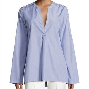 Theory Ofeliah Tunic Top Taff Striped Cotton Poplin Blue White Size S